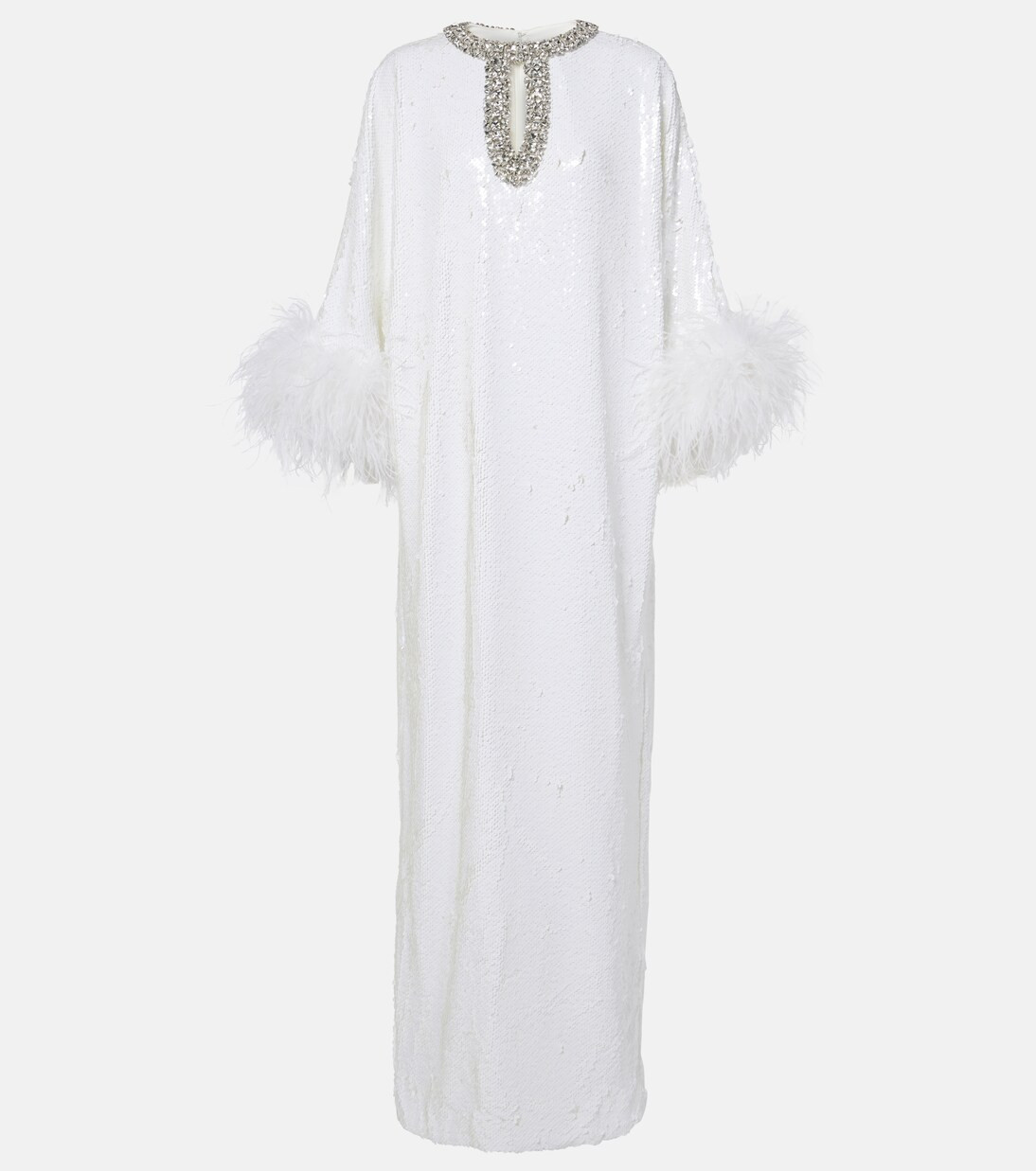 Feather-trimmed embellished maxi dress | Mytheresa (UK)
