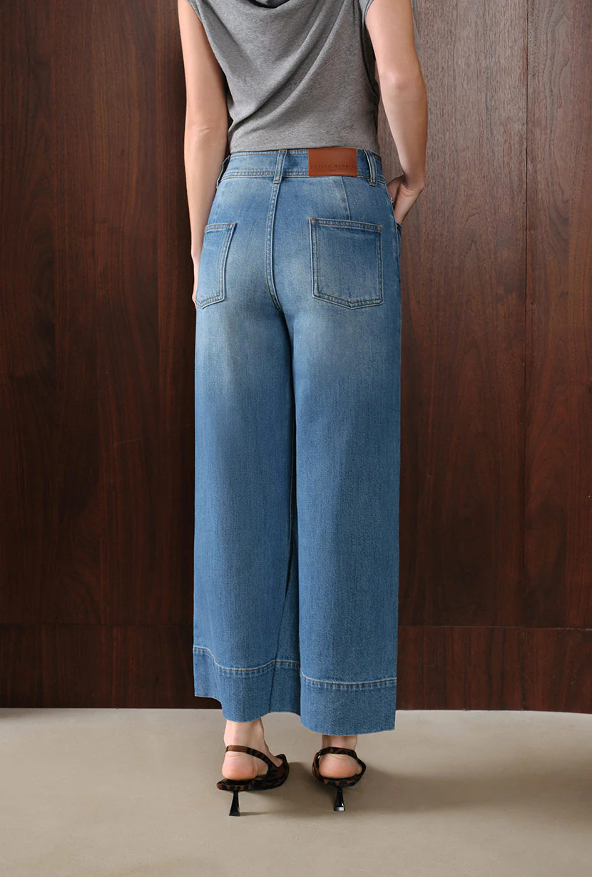 Esme High-Rise Wide-Leg Cropped Jeans - Mist Blue | Petite Studio NYC