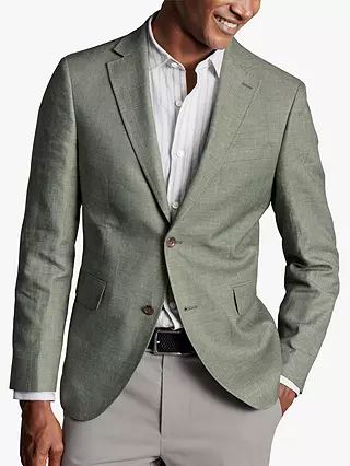 Charles Tyrwhitt Slim Fit Linen Cotton Blazer, Sage Green | John Lewis (UK)