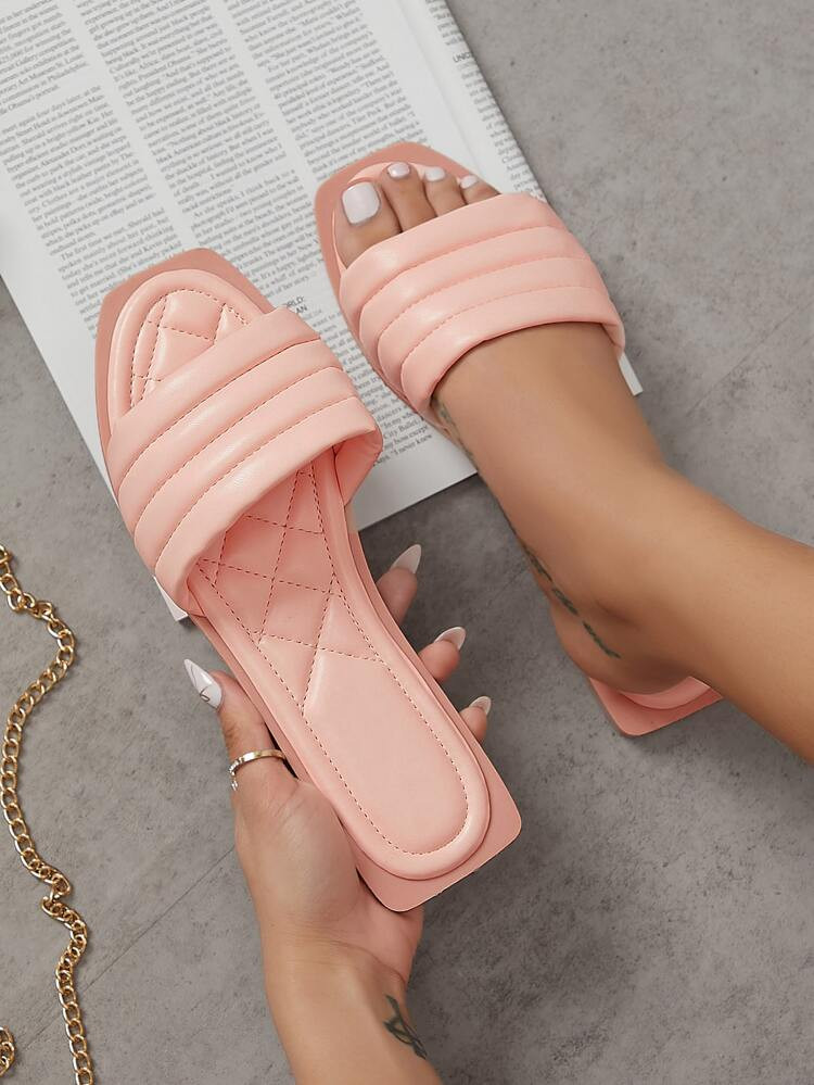 Single Band Quilted Slip On Sandals | SHEIN