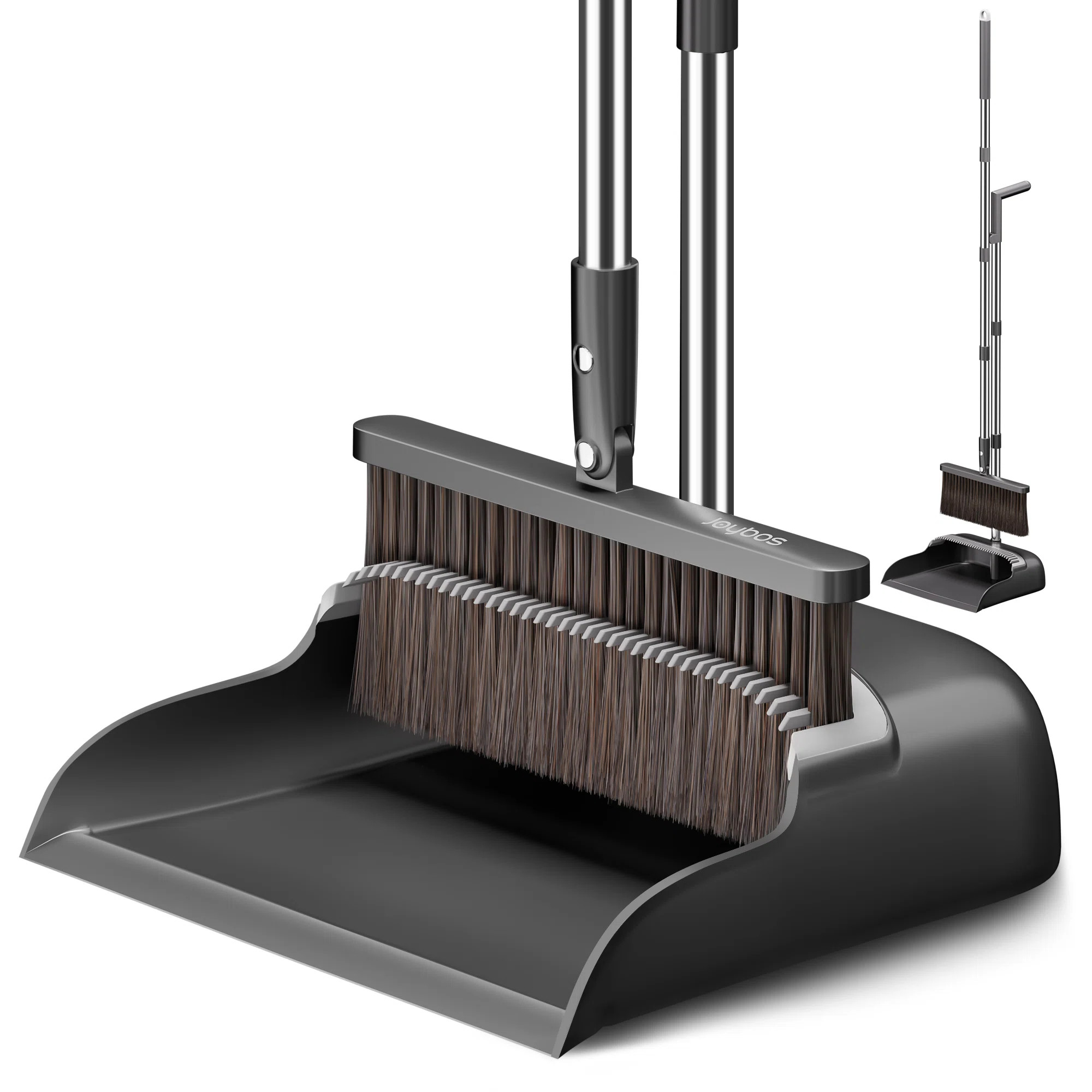 JOYBOS Broom and Dustpan Set, Extra Brush Head & 51.6" Adjustable Long Handle Standing Dustpan Se... | Wayfair North America