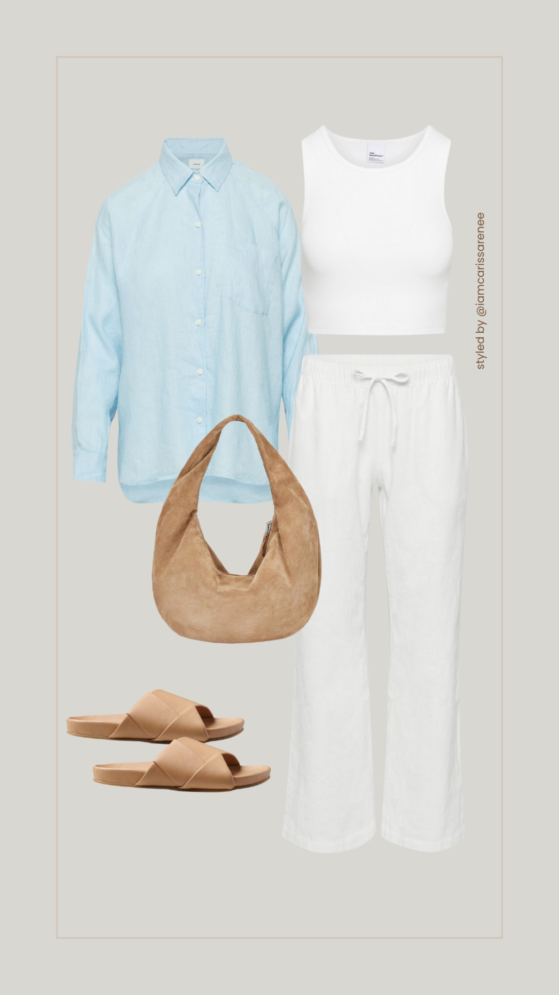 Casual summer outfit, summer look, summer outfit, linen outfit, handbag, sandals, slides, linen pant, linen shirt, white tank topp

#LTKSeasonal #LTKstyletip
