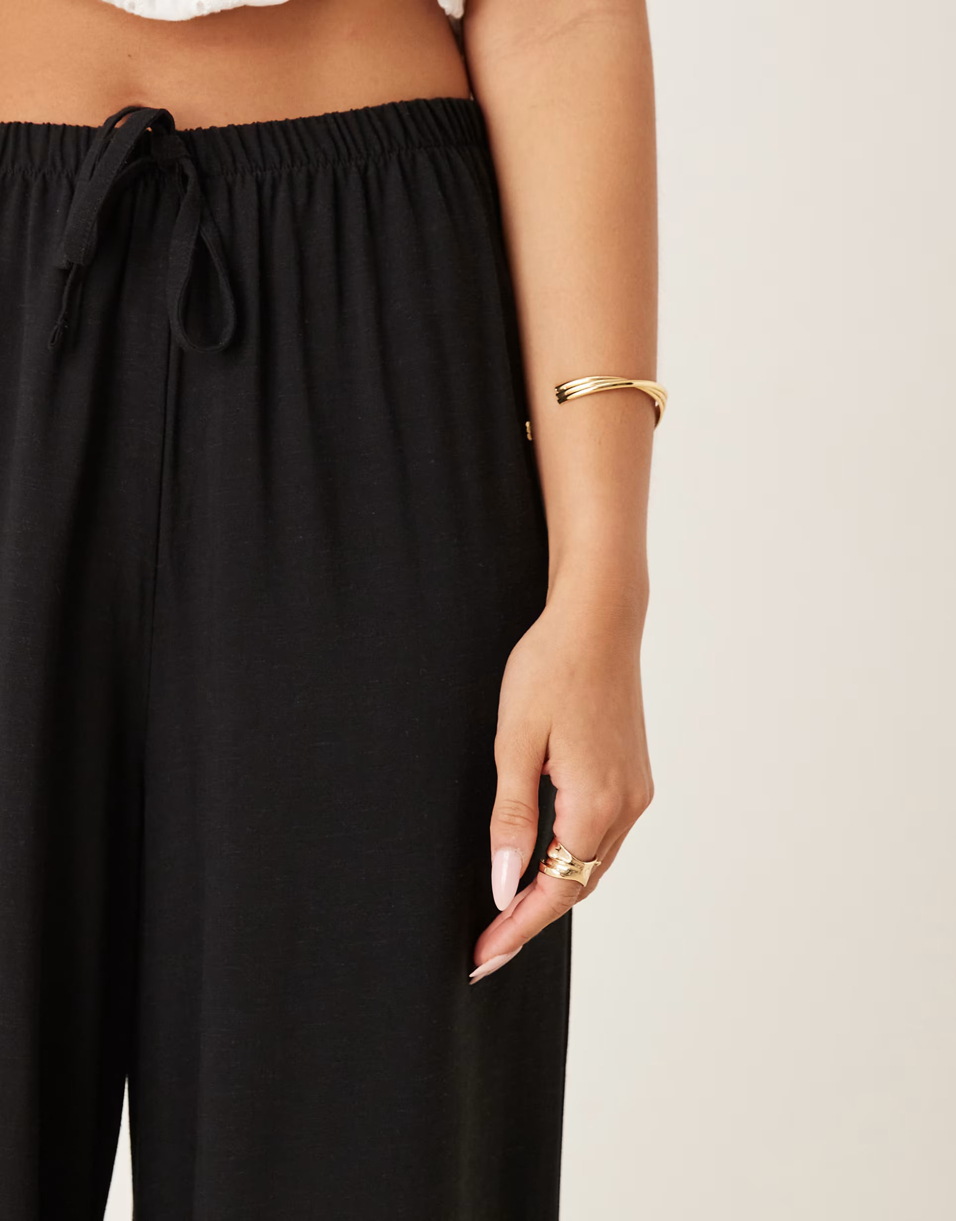 ASOS DESIGN linen blend pull on trouser in black | ASOS | ASOS (Global)