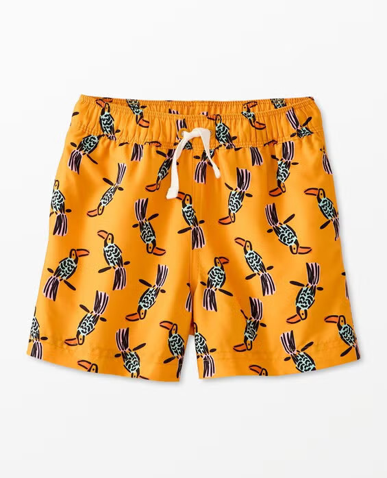 Boys' Sam The Toucan On Radiant Yellow Swim Trunks in 100% Recycled Poly - Size Little Kids 5 by Hanna Andersson | Hanna Andersson