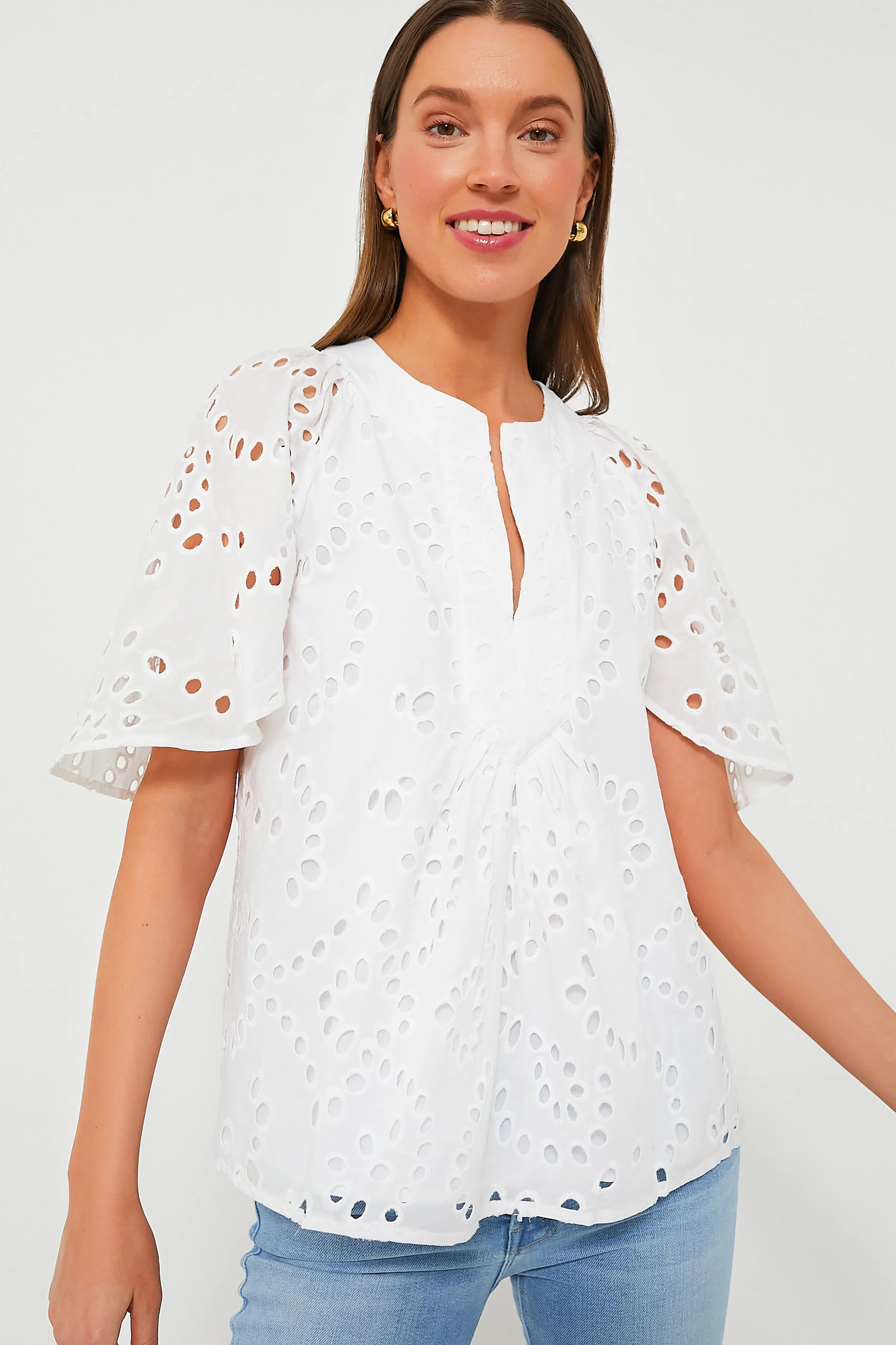 White Eyelet Finley Flutter Sleeve Top | Tuckernuck (US)