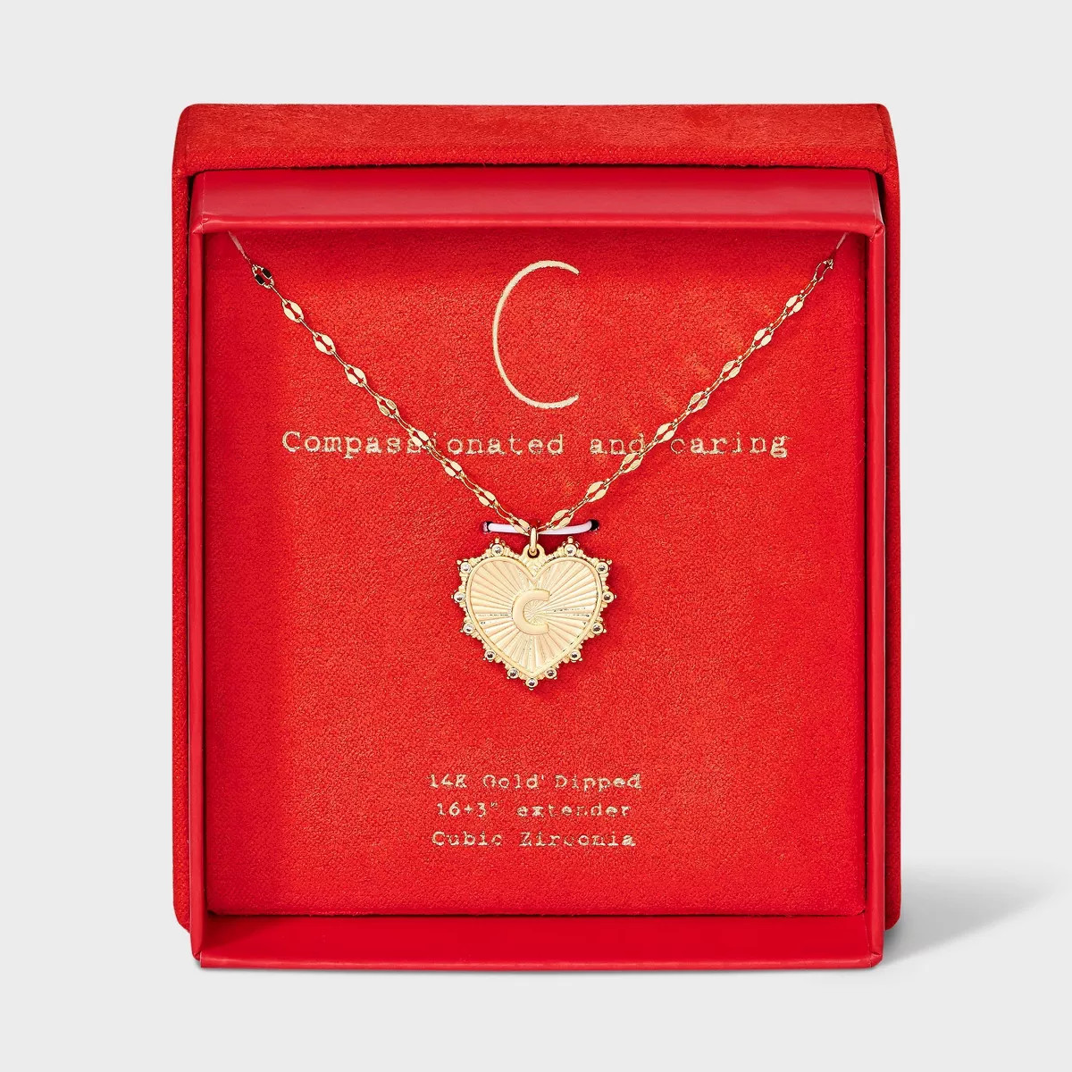 14K Gold Dipped Diamond Ray Initial Heart Tag Necklace - A New Day™ Gold | Target