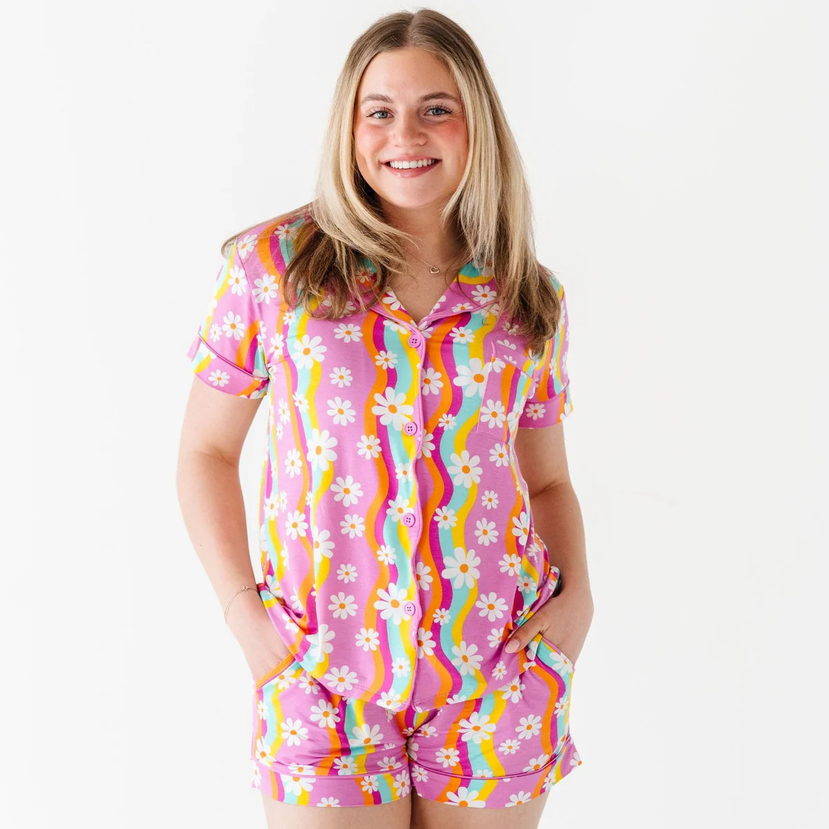 Disco Daysies Women's Collar Shirt & Shorts Set | Bums & Roses