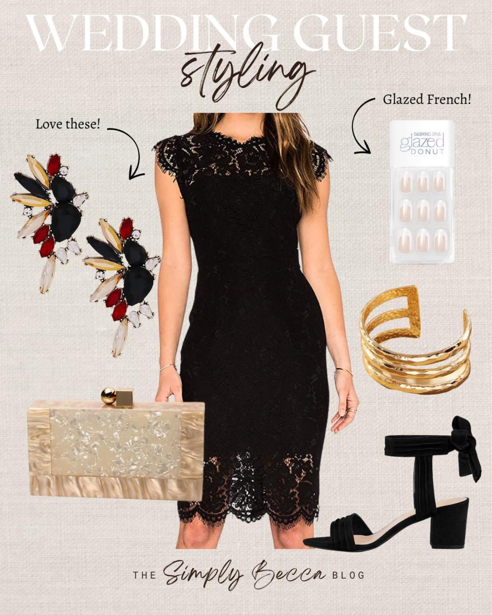 black dress wedding guest accessories
