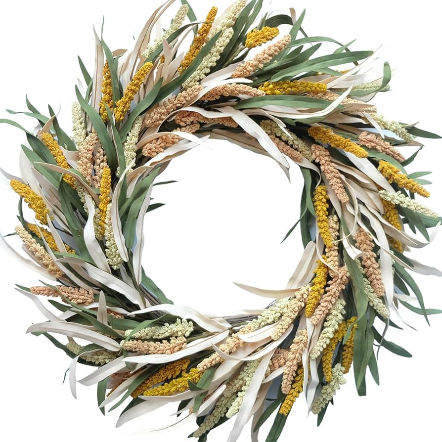 24 inch Fall Wreath Berries Front Door Wreath Artificial Grain Wreath Harvest Wheat Ears Garland ... | Amazon (US)