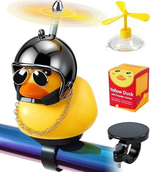 Rubber Duck Bike Decorations [New Stable Clamp Mount] Cute Squeak Duck Bike Bell [Two Helmet Prop... | Amazon (US)