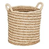 Household Essentials Brown Large Round Woven Wicker Storage Basket with Handles Double Weave | Amazon (US)