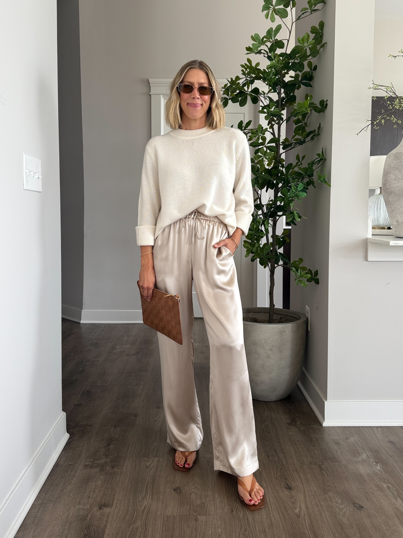 Wearing small silk pants, small cashmere sweater (oversized fit)

@onequince #quincepartner

#LTKStyleTip #LTKFindsUnder100 #LTKOver40