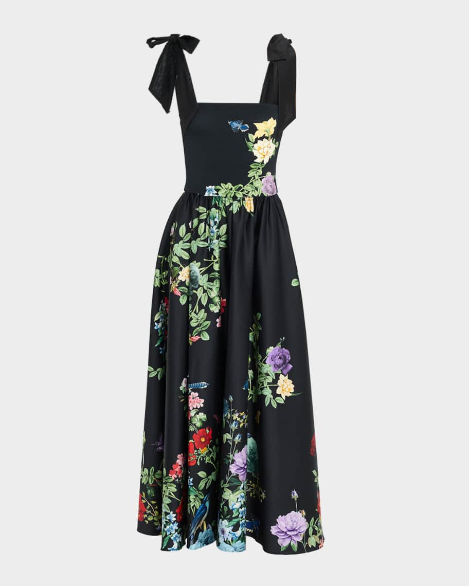 Alice + Olivia Oriana Tie Strap Drop-Waist Midi Dress | Neiman Marcus