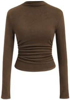 CIDER Mock Neck Tops for Women Thermal Shirts Long Sleeve Ruched Going Out Tops Basic Tee Slim Fi... | Amazon (US)