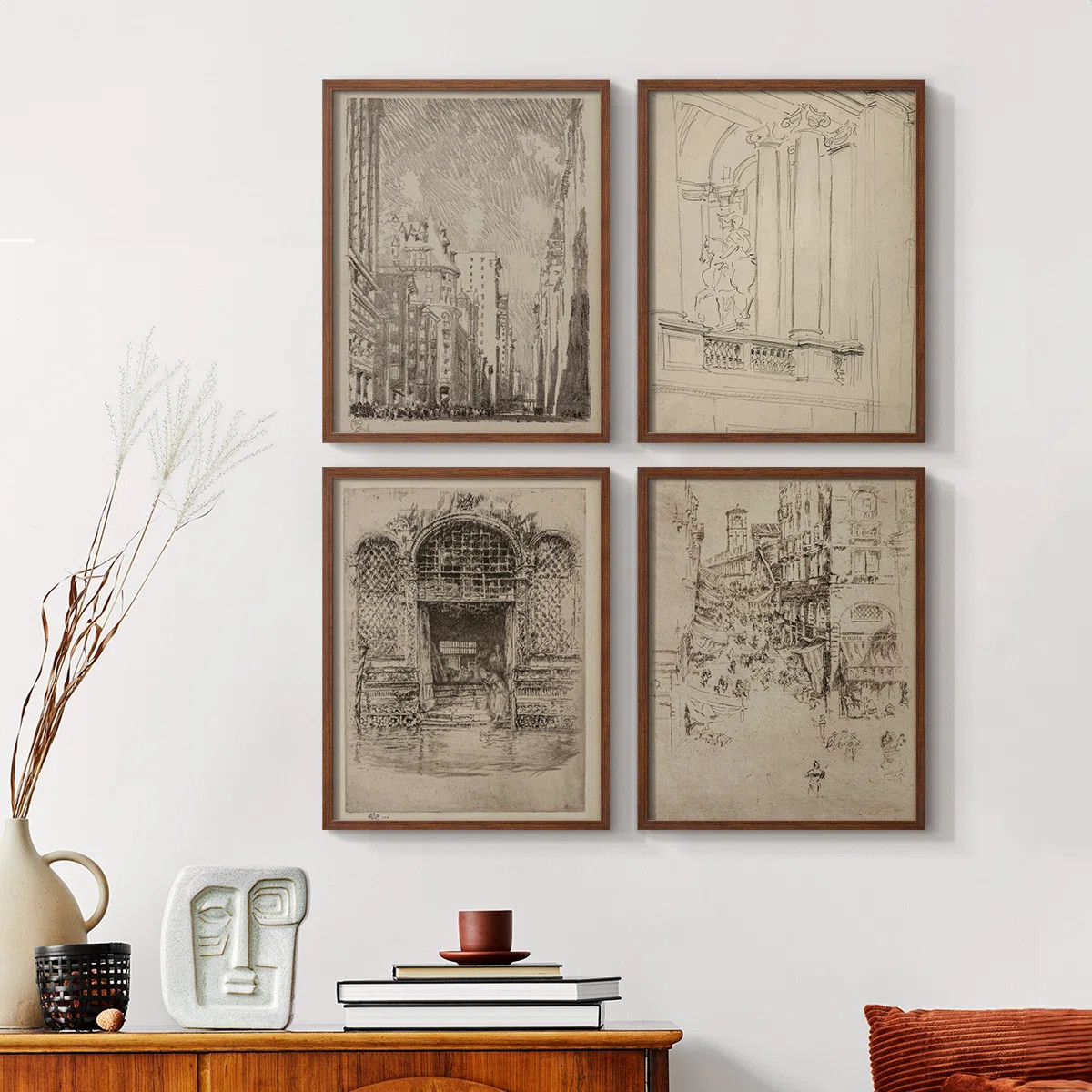 Vintage Sketch LXXX  Framed Print - Set of 4 | Wayfair North America