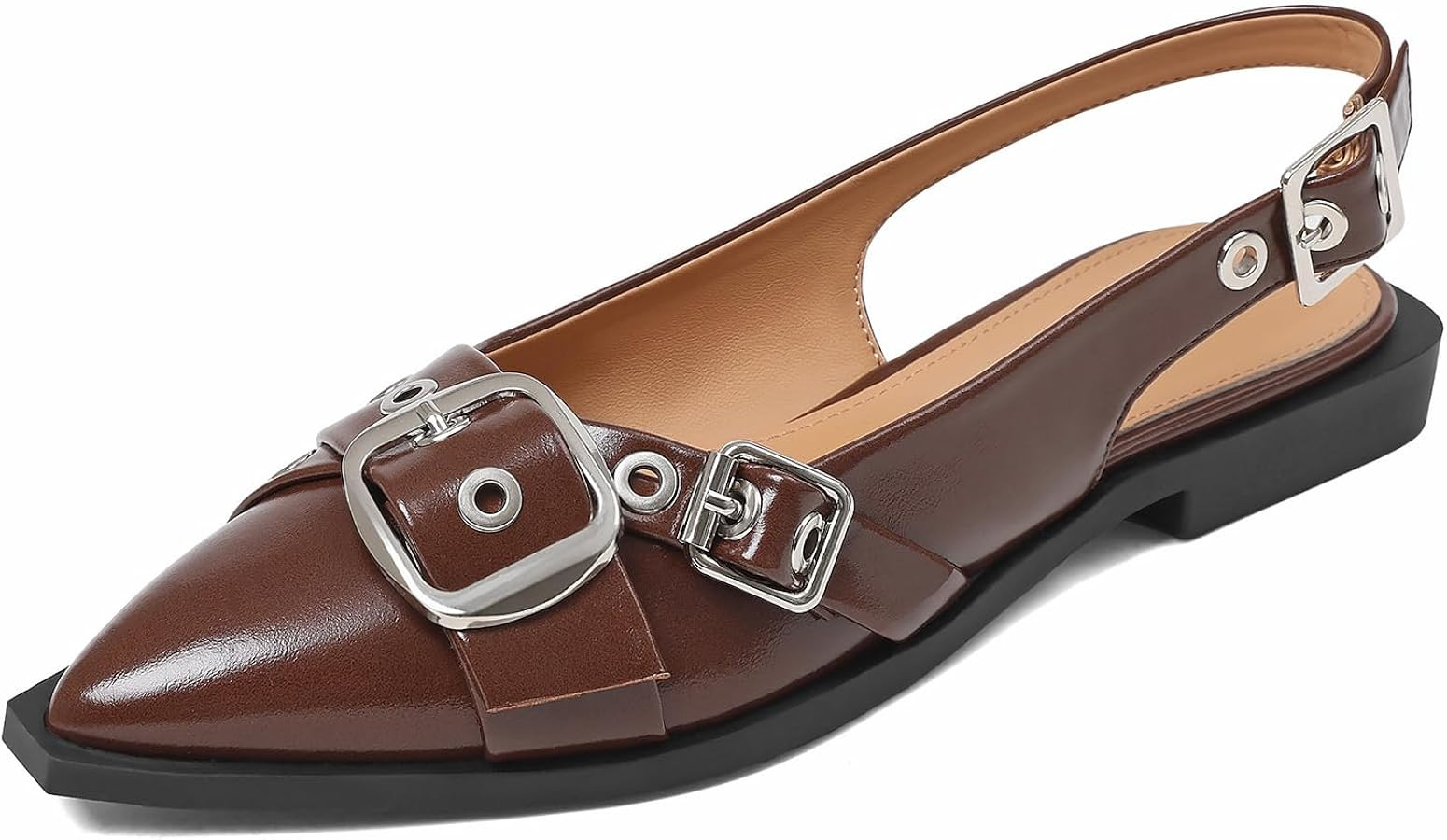Kalstage Women's Slingback Flats Closed Pointed Toe Low Heel Dress Flat Shoes Buckle Patent Leath... | Amazon (US)