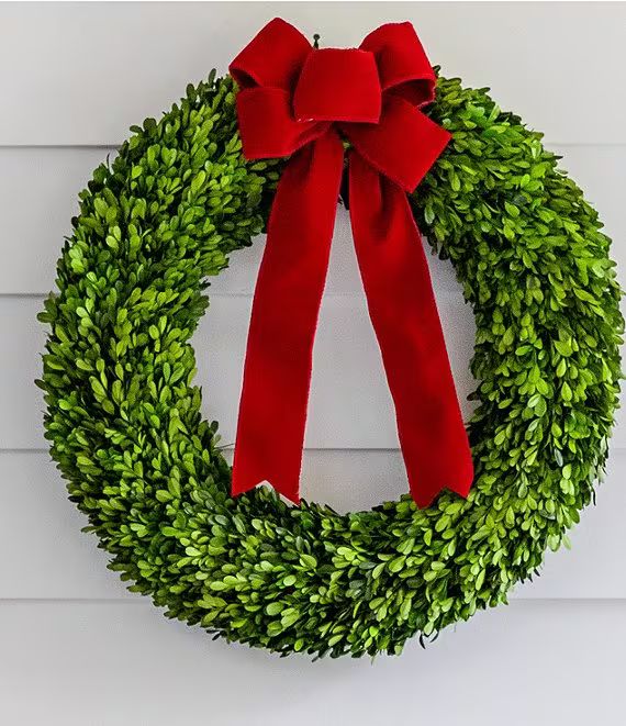 x Mrs. Southern Social Merry & Grand Collection Velvet Bow Preserved Boxwood Wreath | Dillard's