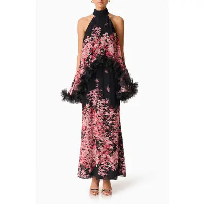 Elliatt Tulsia Floral Georgette Gown in Pink/Red/Black Multi at Nordstrom, Size Small | Nordstrom