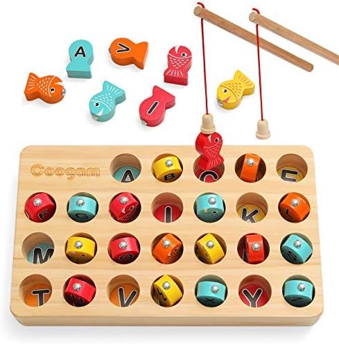 Amazon.com: Coogam Wooden Magnetic Fishing Game, Fine Motor Skill Toy ABC Alphabet Color Sorting ... | Amazon (US)