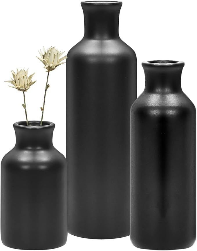Set of 3 Black Ceramic Vases Set,5" 7.5" 10" Tall Small Matte Black Vases,Modern Home Decor,Boho ... | Amazon (US)
