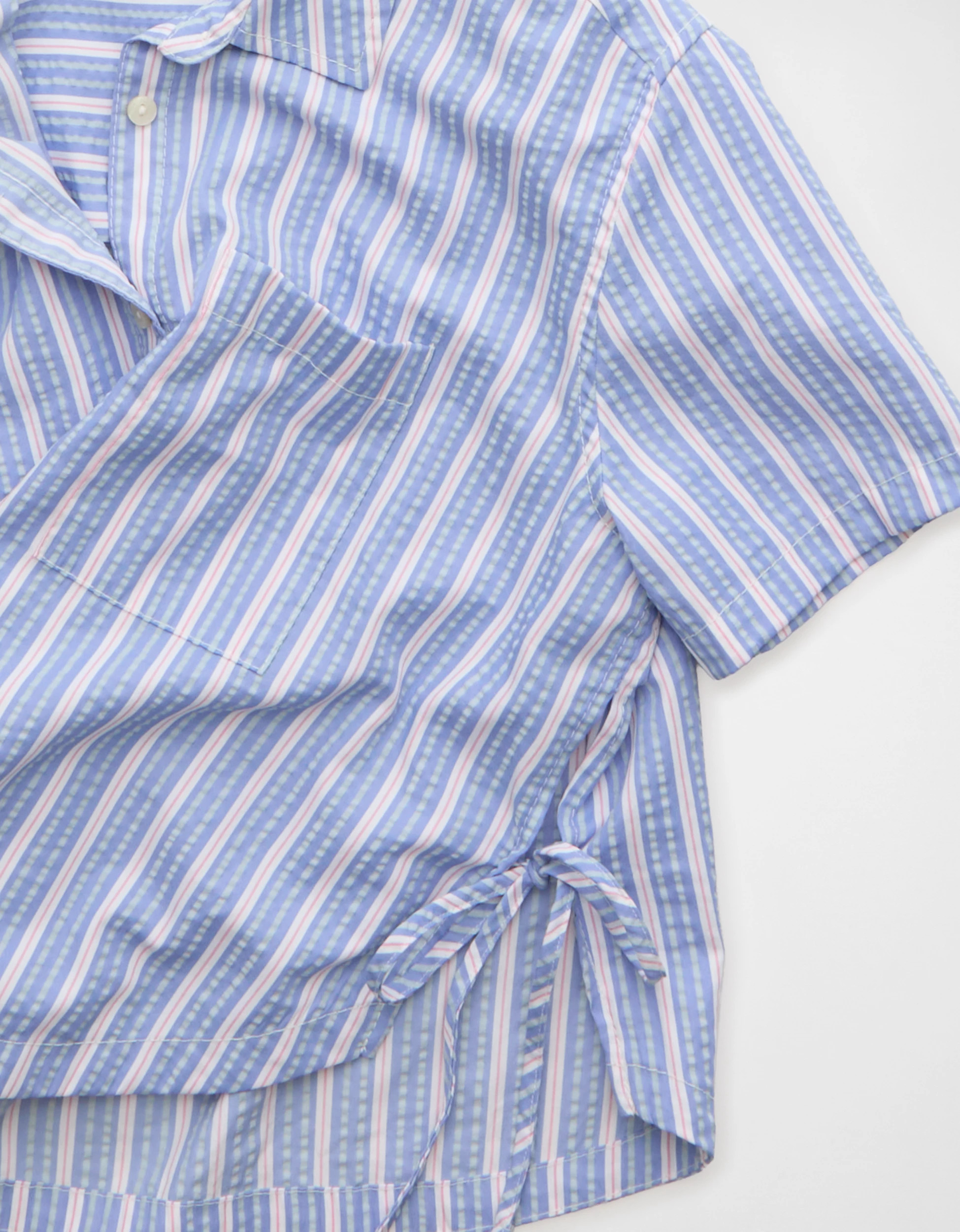 AE Short-Sleeve Side-Tie Button-Up Shirt | American Eagle Outfitters (US & CA)