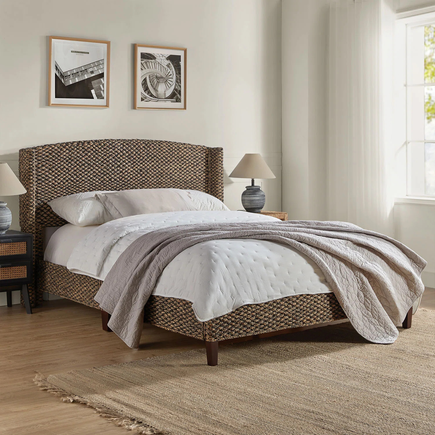 Beachcrest Home\u2122 Boatwright 48.5'' H Rattan Farmhouse Wooden Wingback Bed with Solid Wood Fr... | Wayfair North America