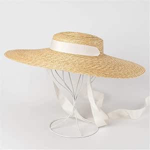 Wide Brim Boater Hat 19cm 15cm 10cm Brim Straw Hat Flat Women Summer Hat White Black Ribbon Tie S... | Amazon (UK)