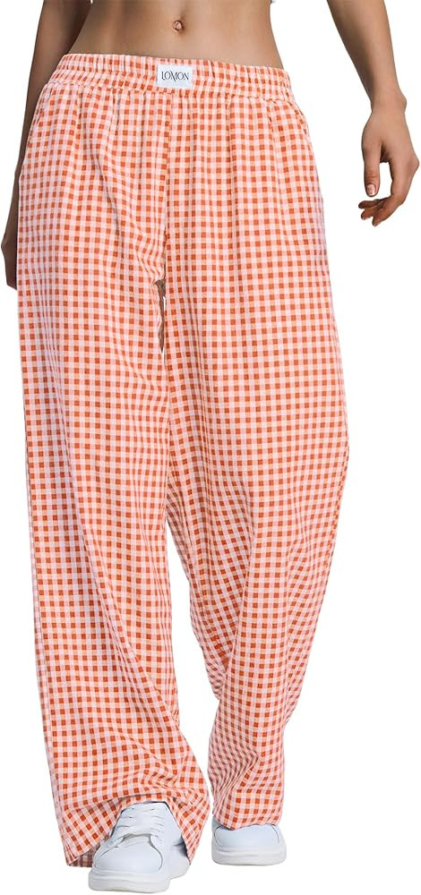 LOMON Womens Striped Gingham Boxer Pants Spring Summer Pajama Lounge Pj Casual Plaid Trousers Y2K... | Amazon (US)