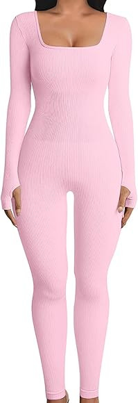 OYIGELZ Yoga Jumpsuit Damen Einteiligem Gerippte Strick Langarm Sport Workout jumpsuits Hosenanzu... | Amazon (DE)
