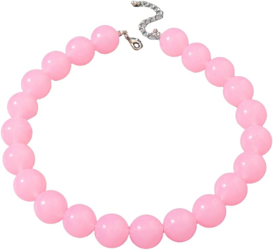 Colorful Chunky Beaded Necklace for Women Acrylic Bead Choker Necklaces Fashion Large Round Beads Necklaces for Women Handmade Summer Jewelry | Amazon (US)