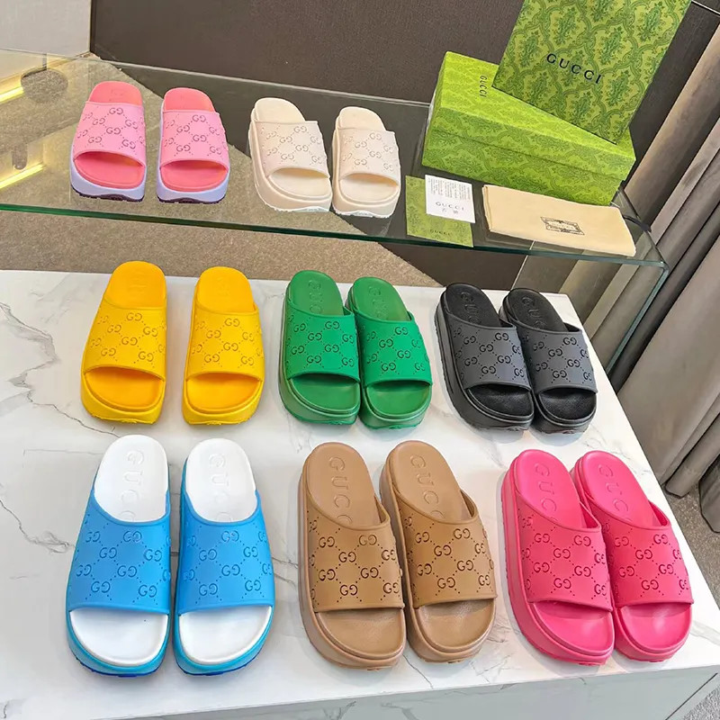 Dupe Gu-cci Thick-Soled Slippers Muffin Fashion Shoes GG Stereo Logo Candy Colors Size 36-44 With... | DHGate