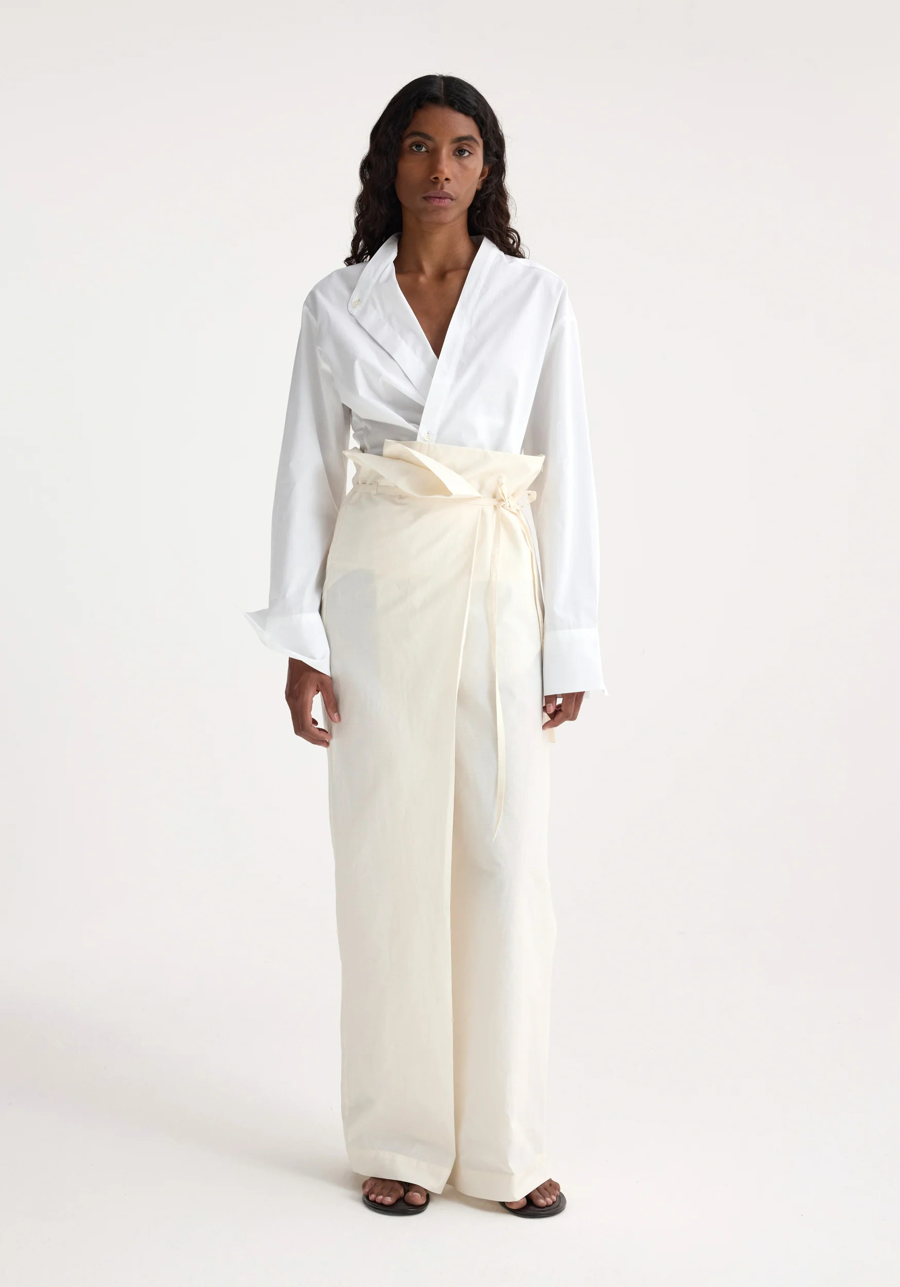 sculptural cotton blend trousers | cream | Rohe