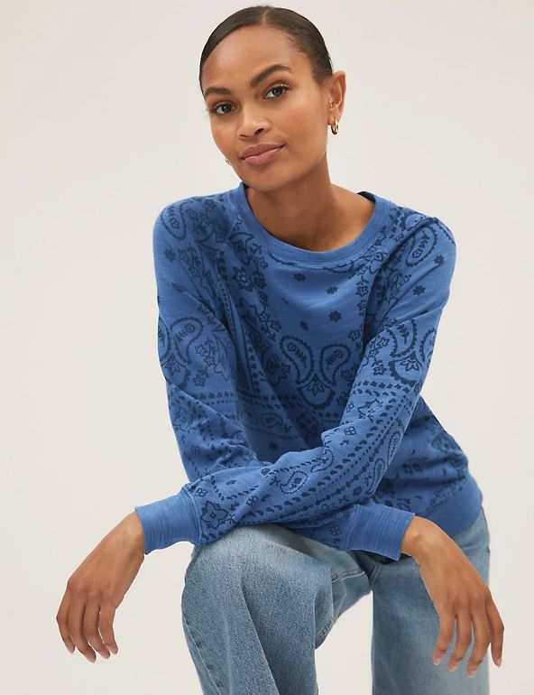 Pure Cotton Printed Long Sleeve Sweatshirt | M&S Collection | M&S | Marks & Spencer (UK)