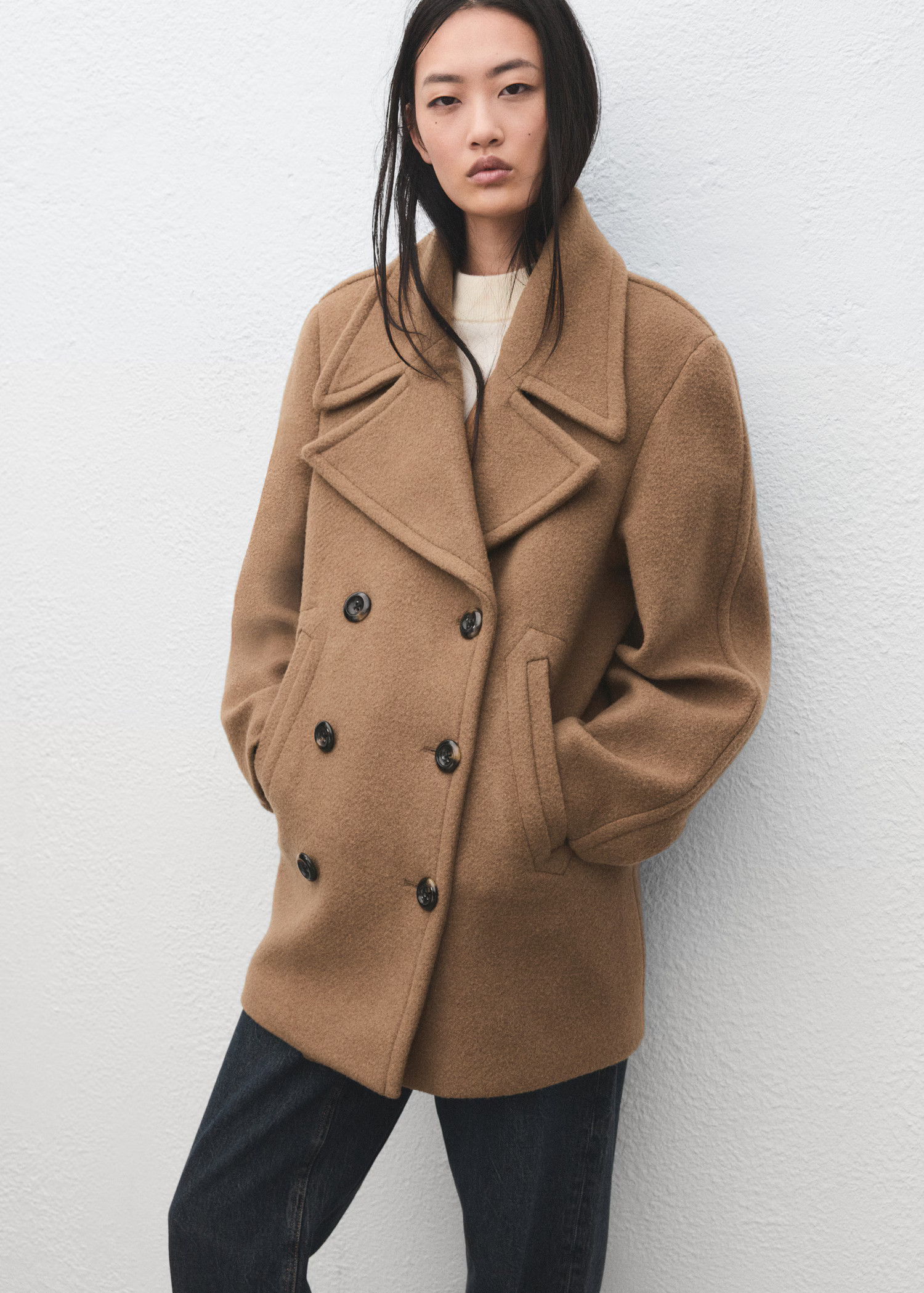 Double-breasted Manteco wool coat - Women | MANGO United Kingdom | MANGO (UK)