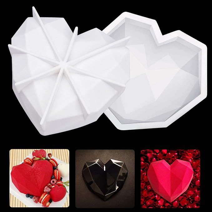 VXDAS 2PCS Valentine's day 3D Diamond Heart Love Shape Silicone Cake Mold Chocolate Mousse Cookie... | Amazon (CA)