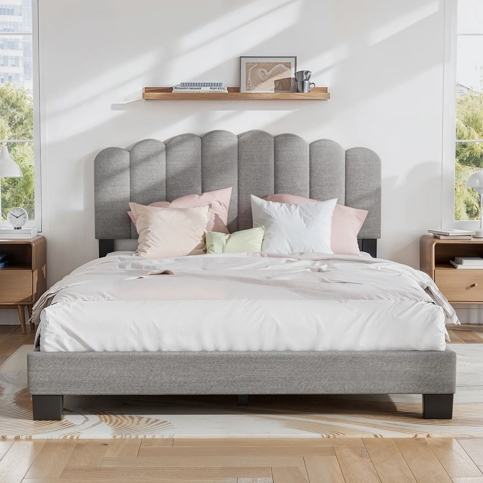 Dhugan Modern Linen Platform Bed with Adjustable Headboard | Wayfair North America