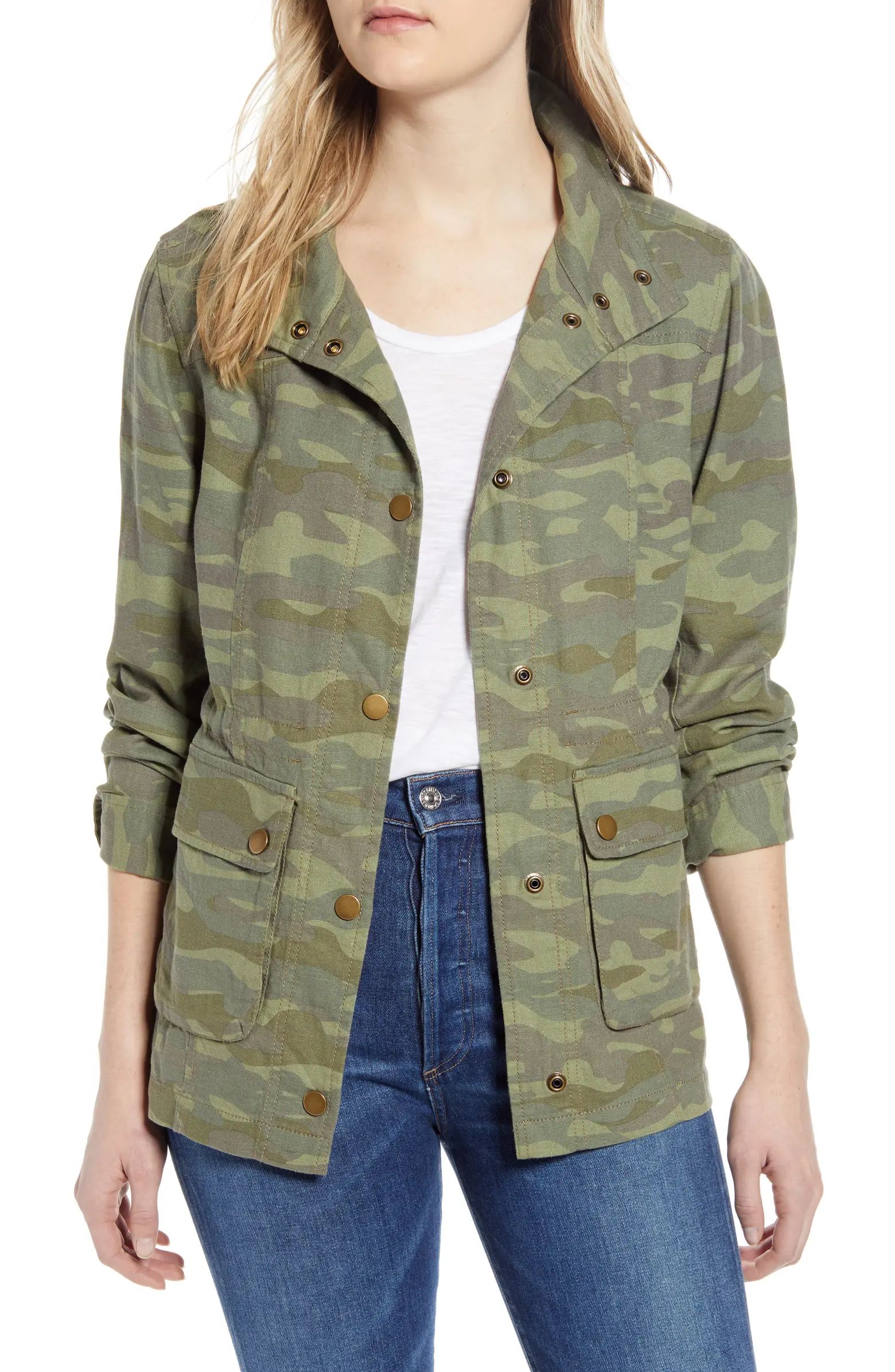 Cinch Waist Linen Blend Utility Jacket | Nordstrom