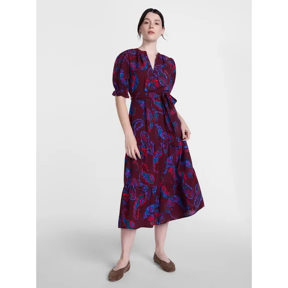 Scenario Women's and Women's Plus Tiered Midi Dress with Short Sleeves, Sizes XS-4X | Walmart (US)
