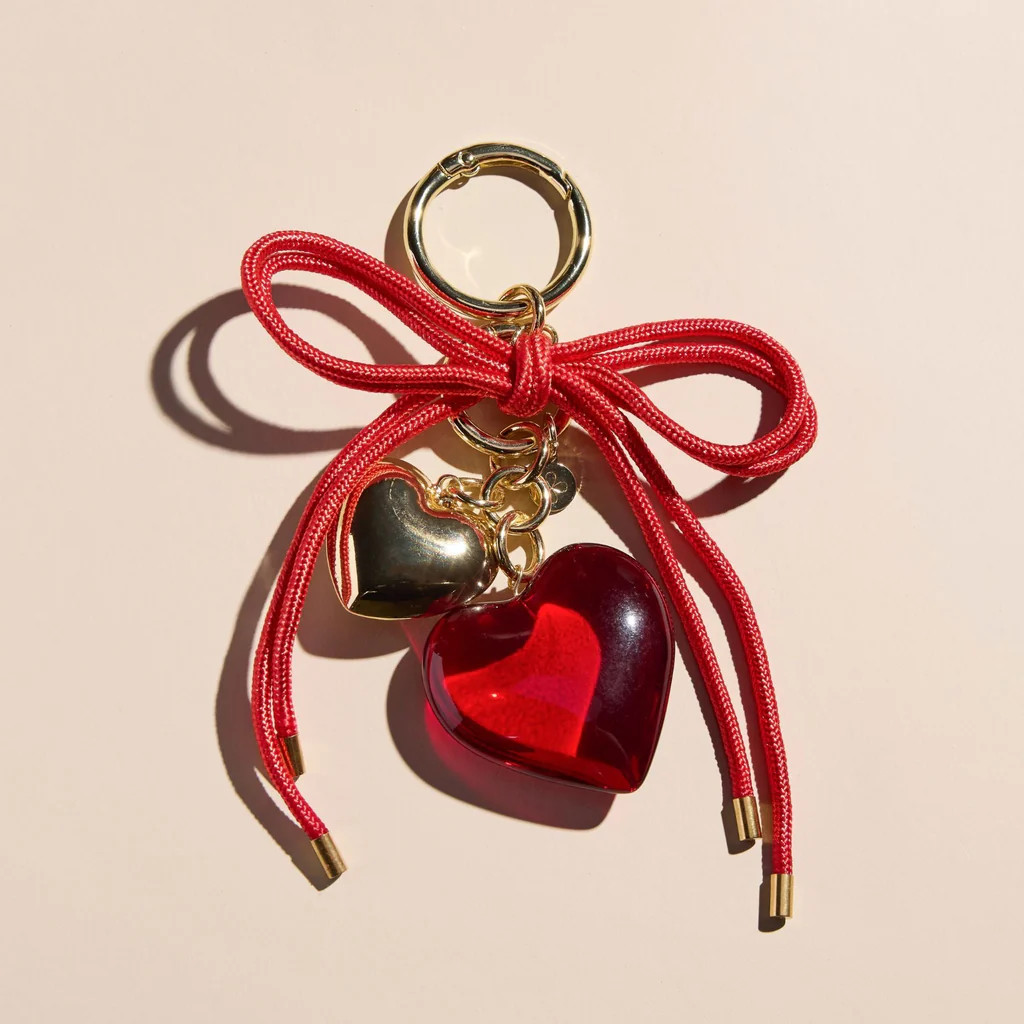 Red Heart & Cord Bag Charm | Nickel and Suede