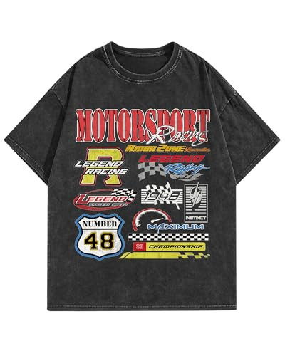 BAPHITY Graphic Tees Men Motorsport Racing Acid Washed Cotton Short Sleeve Vintage Oversized Stre... | Amazon (US)
