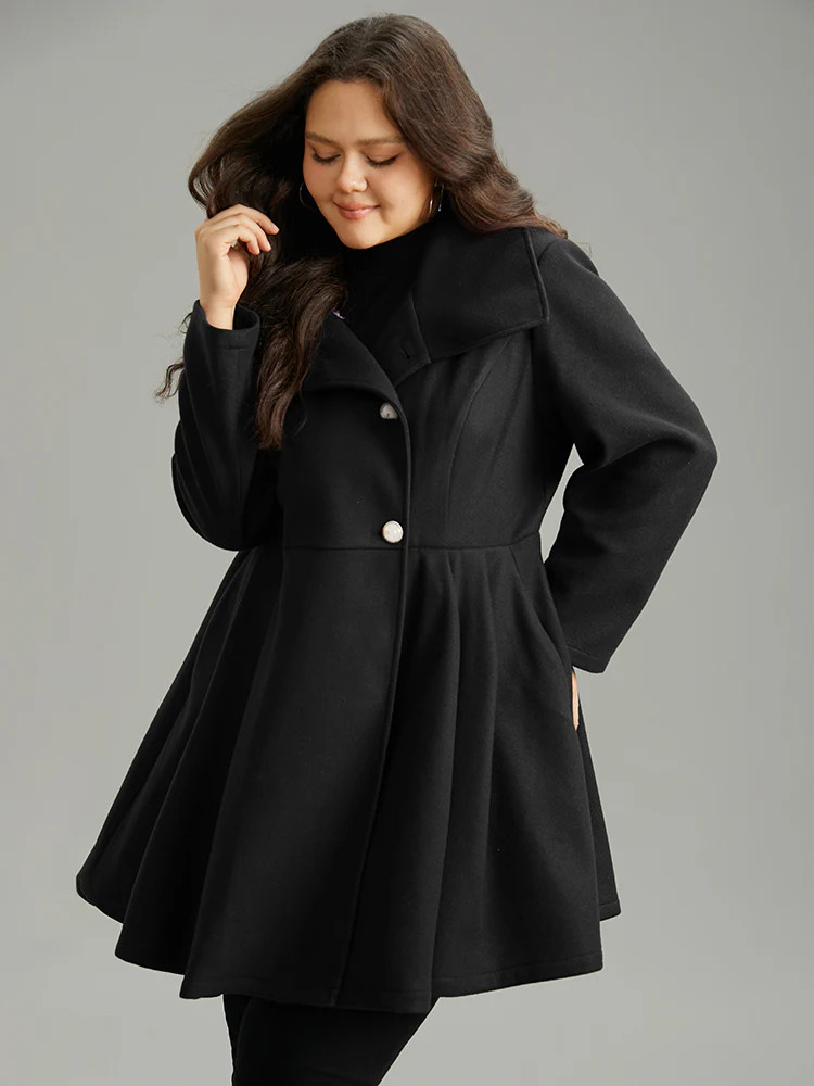 Plain Button Up Pocket Asymmetrical Lapel Collar Coat | Bloomchic