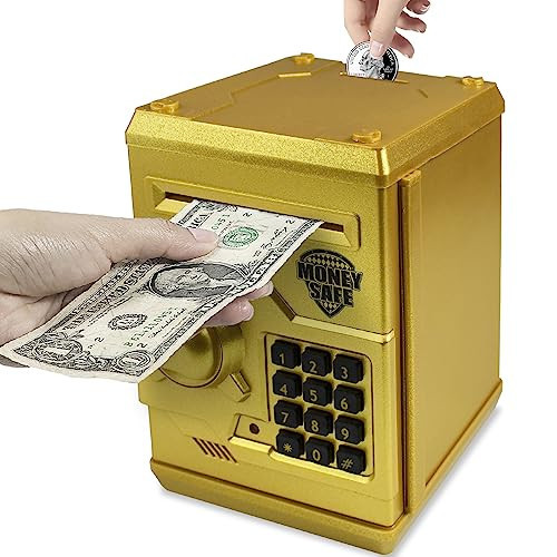 Cargooy Mini ATM Piggy Bank ATM Machine Best Gift for Kids,Electronic Code Piggy Bank Money Counter Safe Box Coin Bank for Boys Girls Password Lock Case (Gold) | Amazon (US)