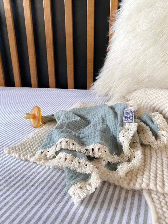 Short Fringe Pacifier Blanket // 14X14 LOOP IN MIDDLE // Dummy | Etsy | Etsy (US)