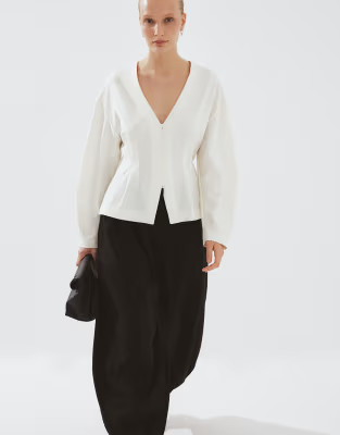 NA-KD Tailored fitted button front blouse in cream | ASOS (Global)