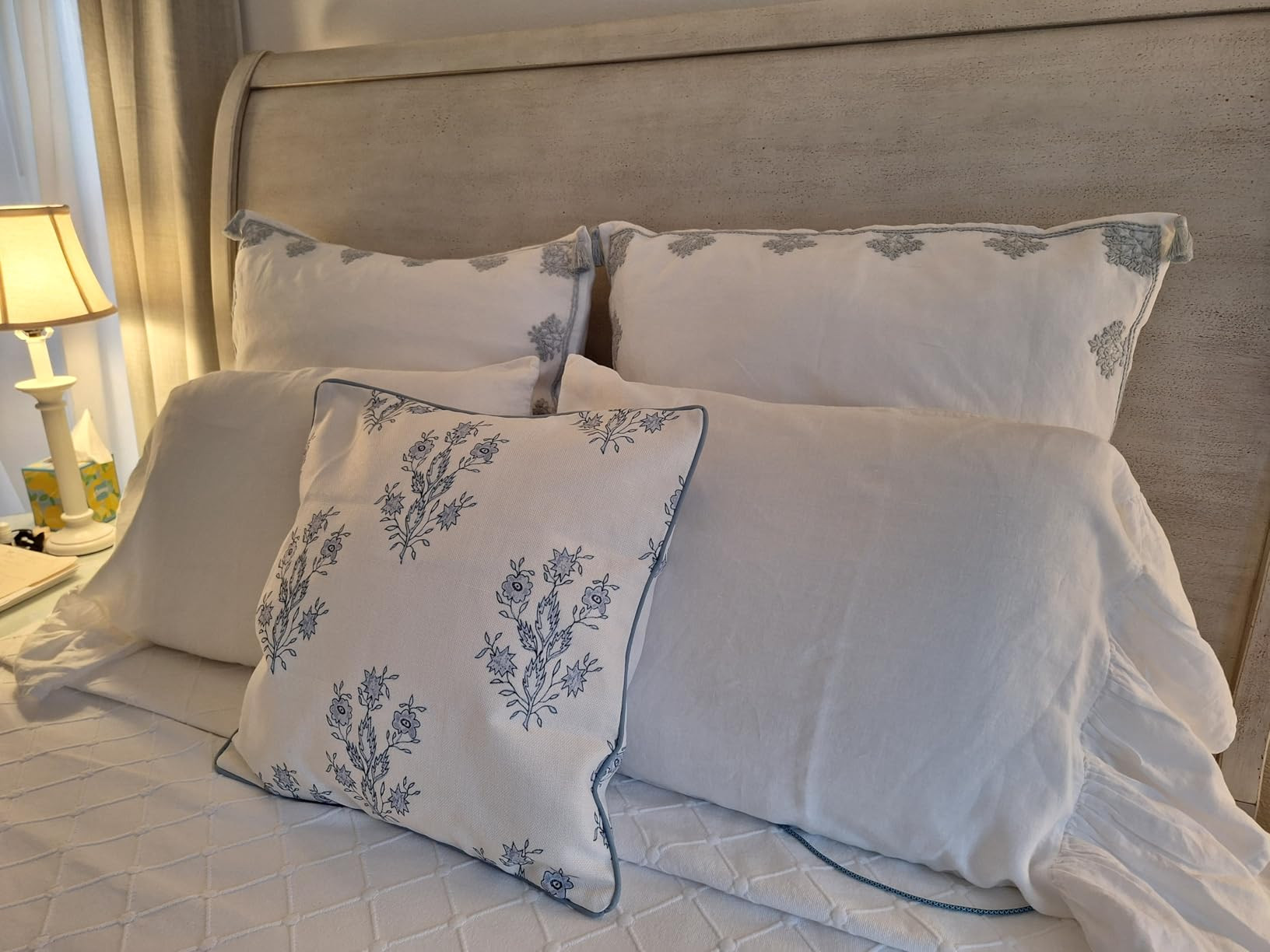 “The Mary” Blue and White Decorative Throw Pillow Cover – Floral Block Print Pillow Cover ... | Amazon (US)