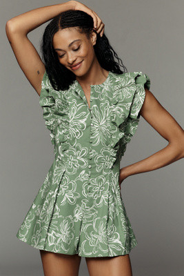 Maeve Ruffle-Sleeve Romper | Anthropologie (US)