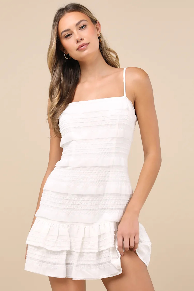 Emele White Textured Tiered Mini Dress | Lulus