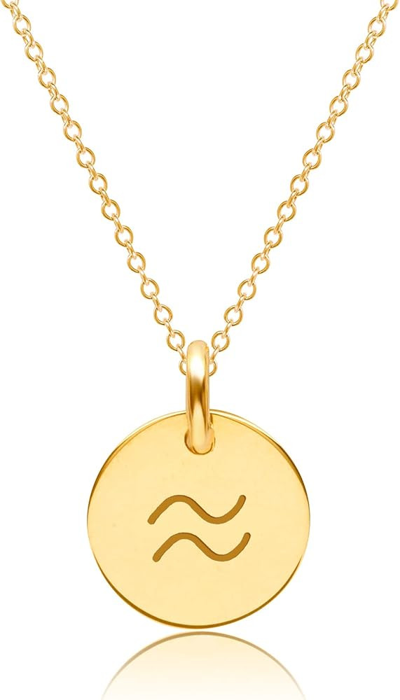 TINY TAGS Gold Zodiac 3/8" Pendant Necklace, 16" Cable Chain, Lobster Claw Clasp | Amazon (US)