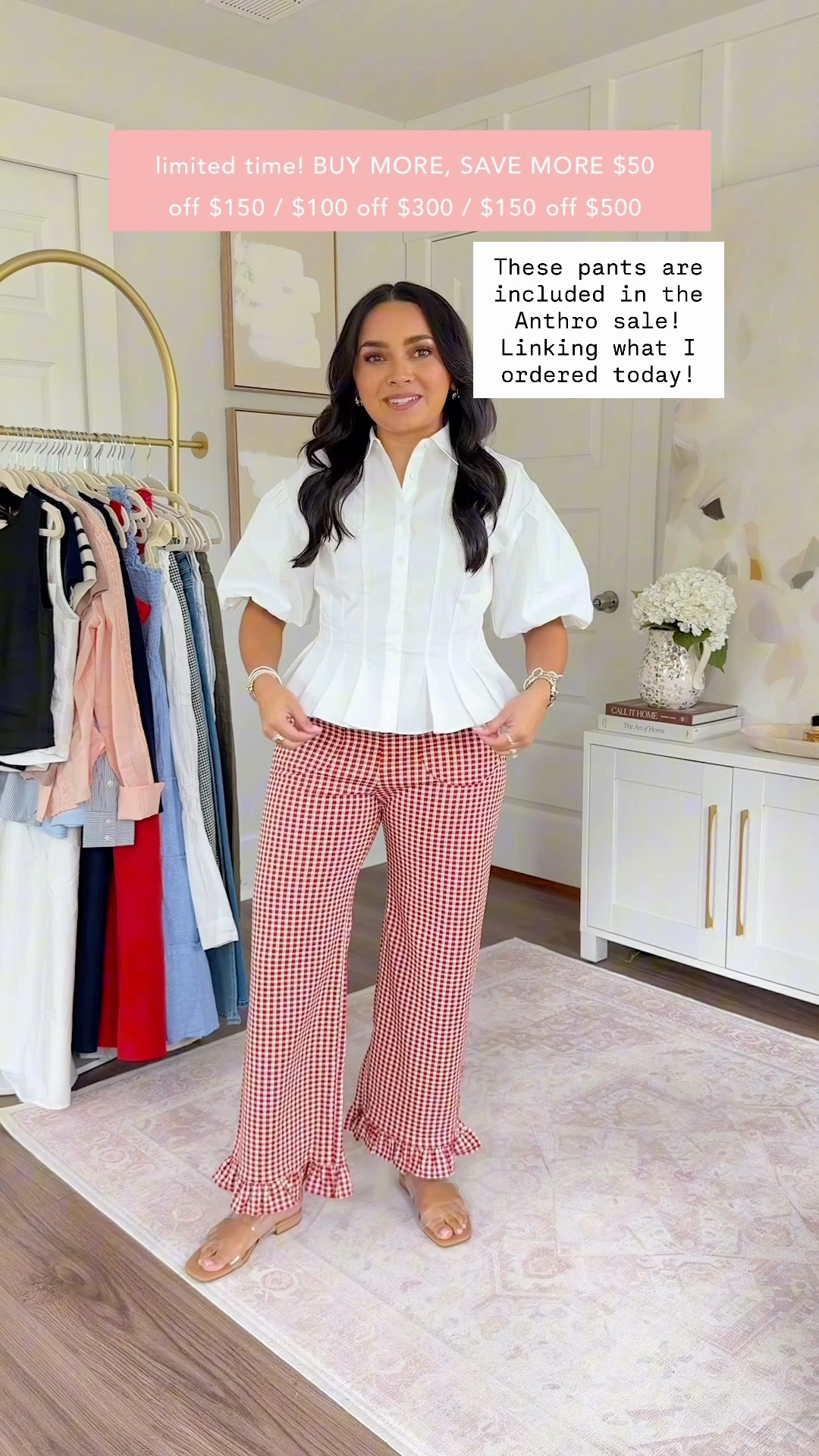 Anthropologie sale! No code needed!
White top size 2 – size up, runs small Red gingham pants 26 regular TTS Clear sandals size 5.5 TTS

#LTKPetite #LTKootd #LTKSaleAlert