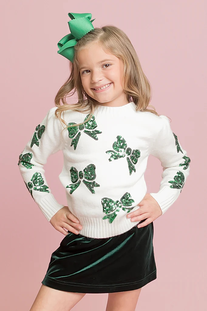 Green Bows Cream Sweater | Belle Cher